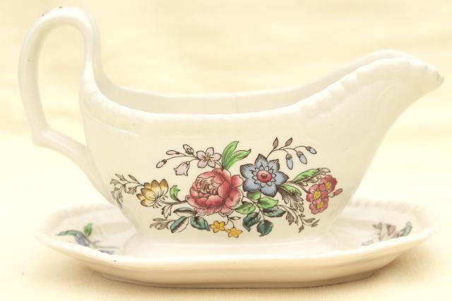 Romney Copeland Spode England vintage china gravy boat or sauce w/ attached underplate