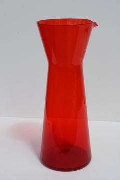 Roost art glass hand blown carafe cocktail pitcher, mod tangerine orange color