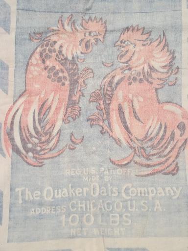 Rooster graphics, vintage Ful-O-Pep chicken feed bag, old cotton feedsack