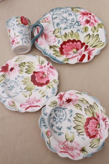 Rosalace Jay imports china, painted ceramic dinnerware set w/ huge platter & bowl