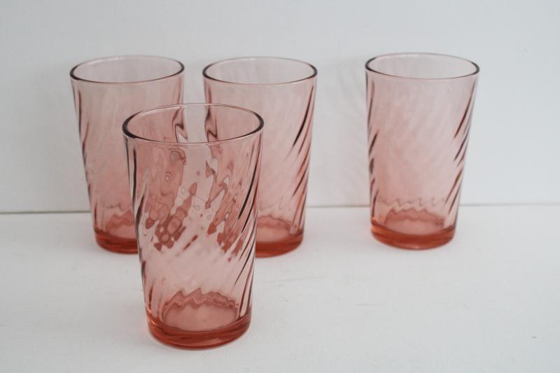 Rosaline swirl vintage Arcoroc France glass tumblers, pink depression colored glassware