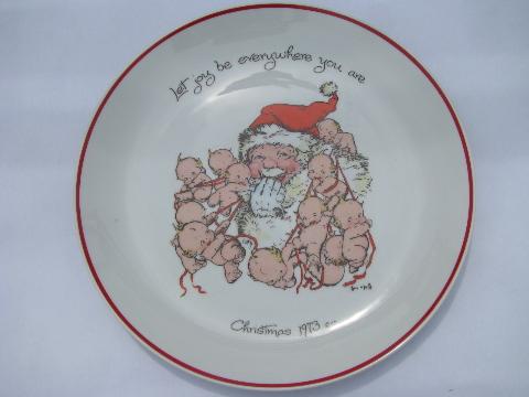 Rose O'Neill kewpie doll collector's plate, Christmas kewpies & Santa, vintage Japan