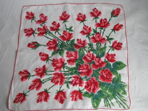 Roses are Red, Violets are Blue, vintage print cotton hankies for Valentine's Day