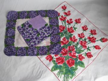 Roses are Red, Violets are Blue, vintage print cotton hankies for Valentine's Day