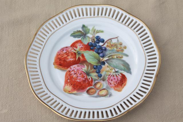Roslau Winterling Bavaria vintage openwork border ribbon china plates w/ fruit