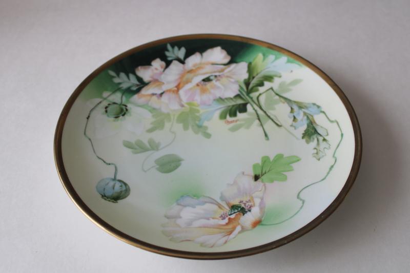 Royal Austria antique vintage china plate, studio hand painted signed poppies floral