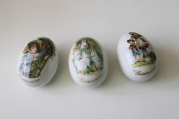 Ivory Green and Gold Vintage Set of 3 Art Pottery Hand Made Ceramic Easter  Eggs Decor