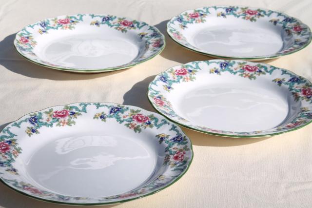 Royal Doulton Floradora green England fine china dinner plates, vintage set of four