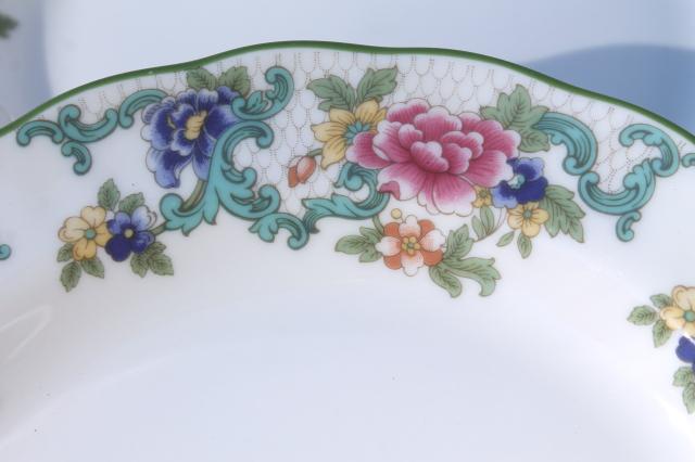 Royal Doulton Floradora green England fine china salad plates, vintage set of four