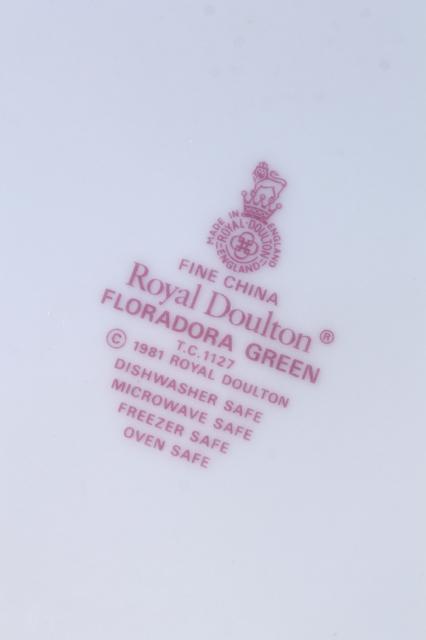 Royal Doulton Floradora green England fine china salad plates, vintage set of four