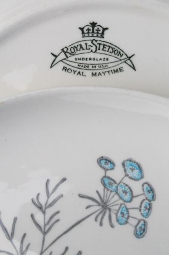 Royal Maytime queen anne's lace floral china dinner plates, mid-century vintage dinnerware