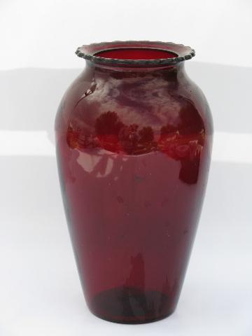 Large red glass vase