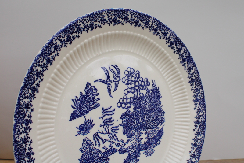 Royal USA blue willow pattern vintage china cake plate or large round tray