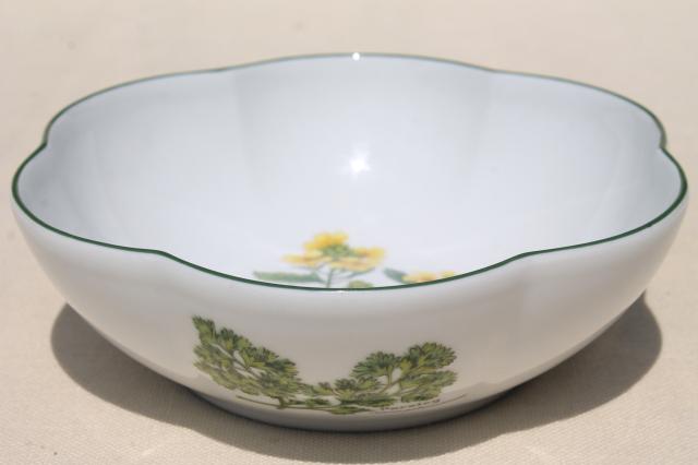 Royal Worcester England china scalloped bowl, Worcester Herbs botanical
