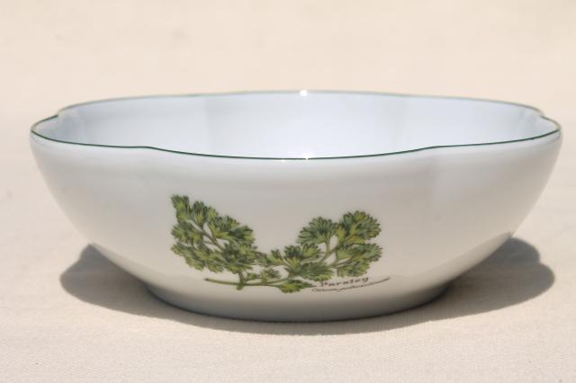 Royal Worcester England china scalloped bowl, Worcester Herbs botanical