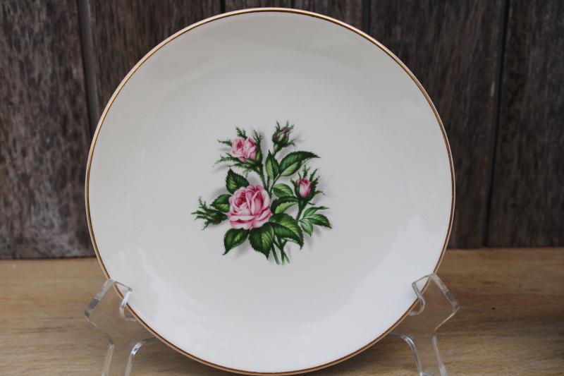 Royal china dessert plates w/ pink roses set of 8, core dishes