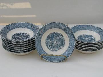 Royal china lot Currier & Ives blue & white, fruit or berry bowls