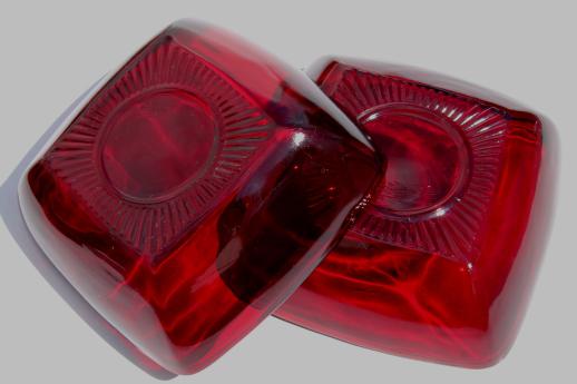 Royal ruby red glass vintage Anchor Hocking Charm square glass bowls set of 8