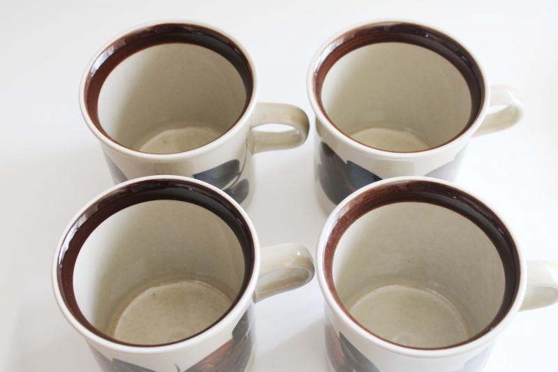 Ruija Arabia Finland pottery mugs or cups, 70s 80s vintage earth tones neutral colors
