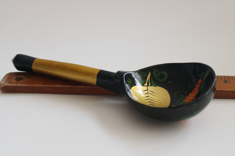 Russian Khokhloma hand painted lacquerware, large carved wood spoon or ladle