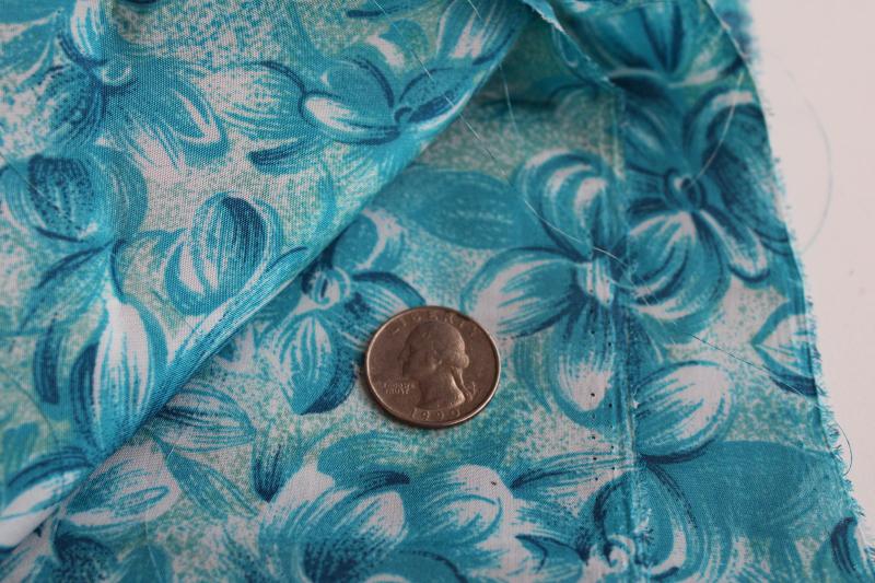 Saki Japan silky polyester fabric, vintage sample length w/ aqua floral print