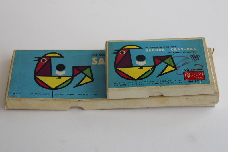 Sakura Japan Cray-Pas oil pastel crayons in vintage boxes 60s 70s art sets used