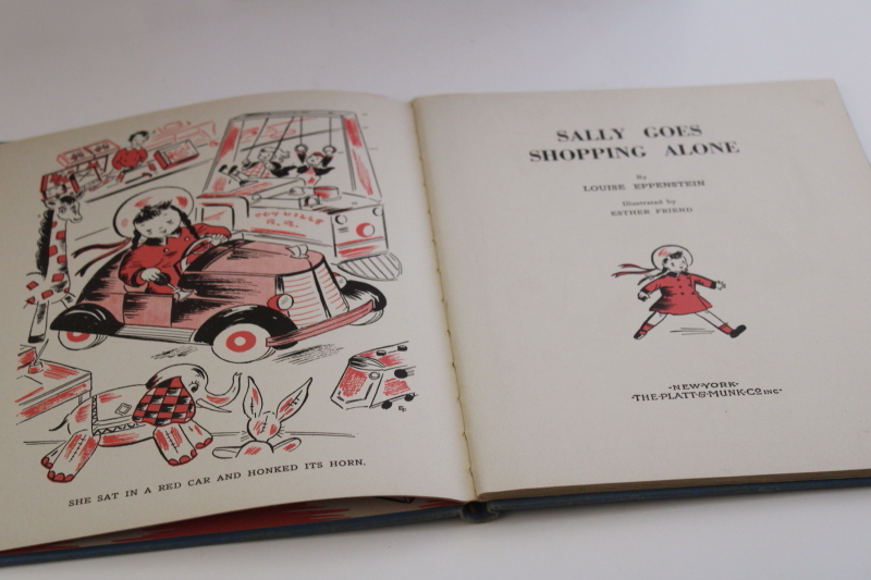 Sally Goes Shopping, 1940s vintage picture book, childrens storybook