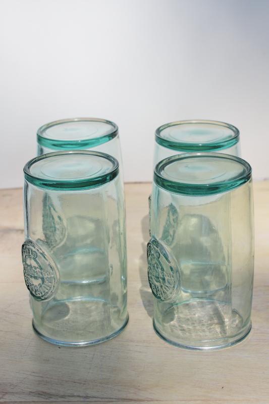 San Miguel cooler glasses 100% recycled glass tumblers, pale sea green glass