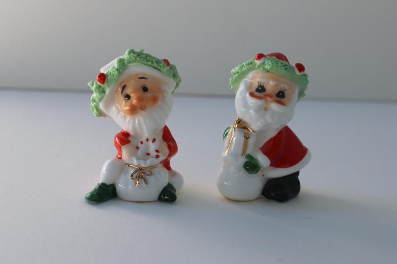 Santa Claus & Christmas elf, spaghetti china figurines miniatures, made in Japan?