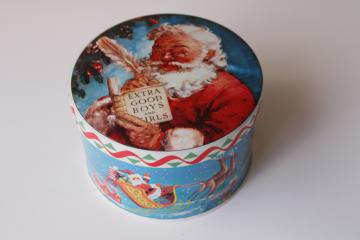 Santa print Christmas candy tin, vintage Long Island metal tin made in England