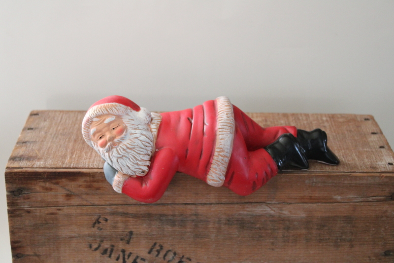Santa sleeping shelf sitter Christmas fireplace mantle decoration, large china figurine