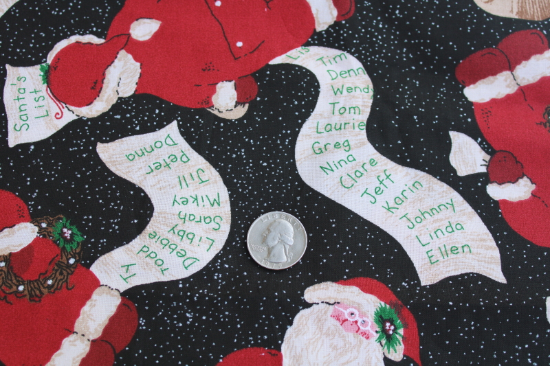 Santas List good kids names modern Christmas print cotton fabric for holiday sewing