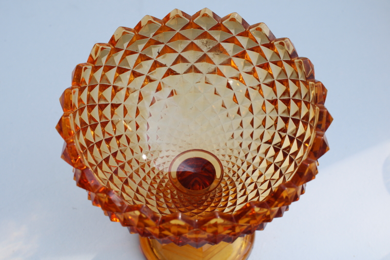 Sawtooth pattern compote bowl candy dish, vintage Westmoreland glass golden sunset amber glass