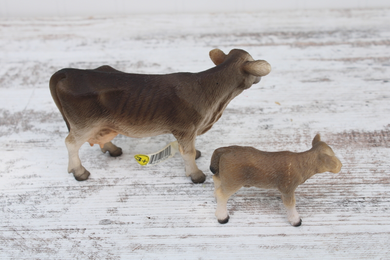 Schleich Brown Swiss cow  calf, dairy breed models, collectible toy animals
