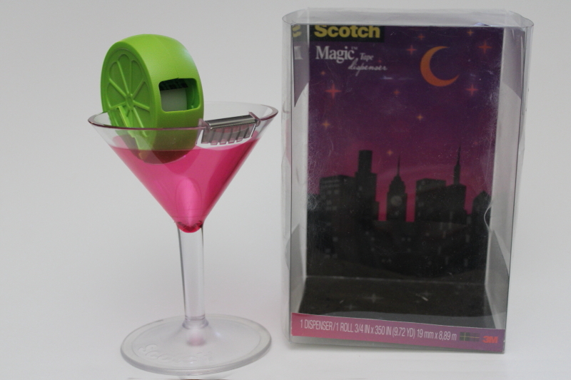 Scotch tape dispenser cocktail glass w/ lime, fun office desk conversation piece