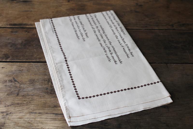 Scottish legend of Cruachan printed cotton tea towel vintage souvenir