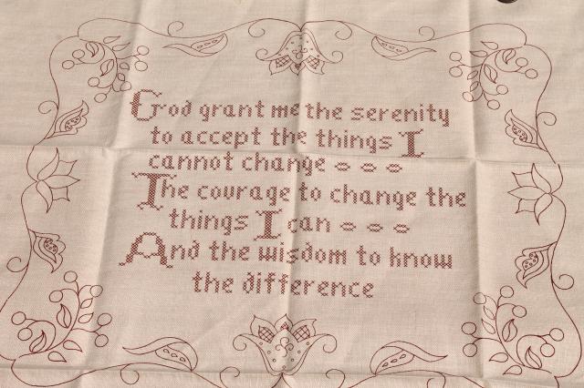 Serenity prayer motto on linen stamped for embroidery, needlework ...