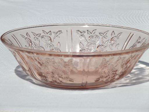 Sharon cabbage rose pattern vintage pink depression glass salad bowl