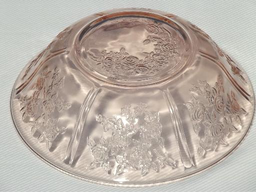 Sharon cabbage rose pattern vintage pink depression glass salad bowl
