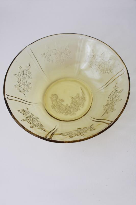 Sharon rose pattern depression glass, large bowl vintage amber yellow glass