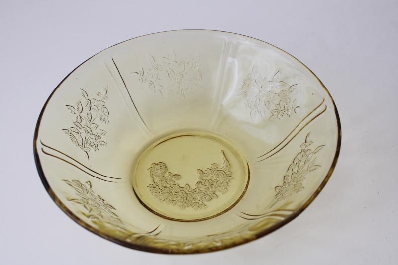 Sharon rose pattern depression glass, large bowl vintage amber yellow glass