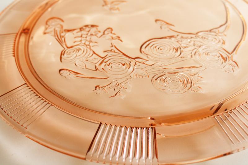 Sharon rose pattern pink depression glass cake plate footed plateau, vintage Federal glass