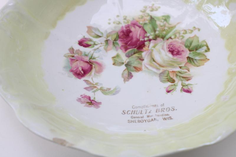Sheboygan Wisconsin store advertising, turn of the century vintage bowl & plate
