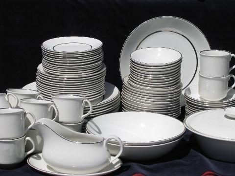 Silver Elegance wedding band English white ironstone china, set for 12
