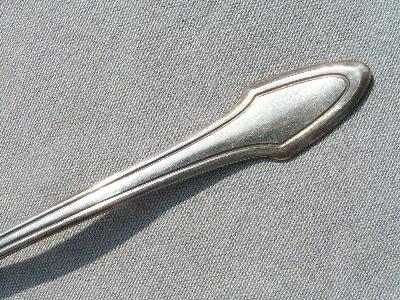 Six mission style silver teaspoons
