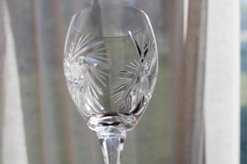 Sklo Bohemia crystal stemware, unused set water goblets or wine glasses Czech labels