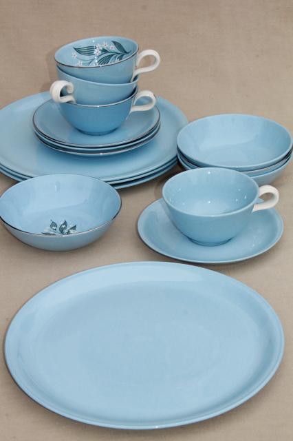 Skytone blue vintage Homer Laughlin china dinnerware, plates, bowls, cups & saucers