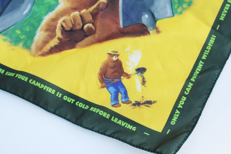 Smokey the Bear print poly bandana head scarf or neckerchief, camp scout style
