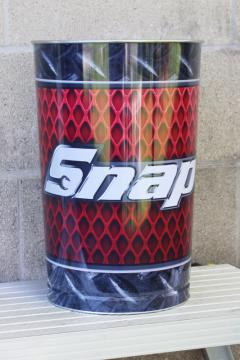 Snap On Tools brand logo vintage steel trash can for garage, work shop, man cave 