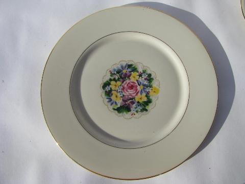 Society fine china, vintage flower doily nosegay bouquet pattern, plates cups & saucers